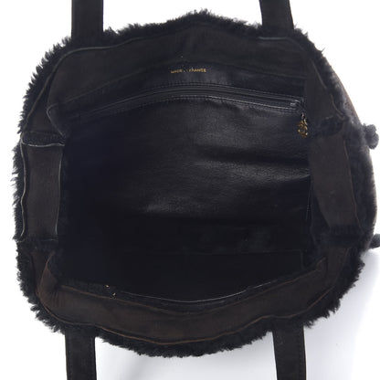Chanel Suede Shearling Tote Black 5 of 12
