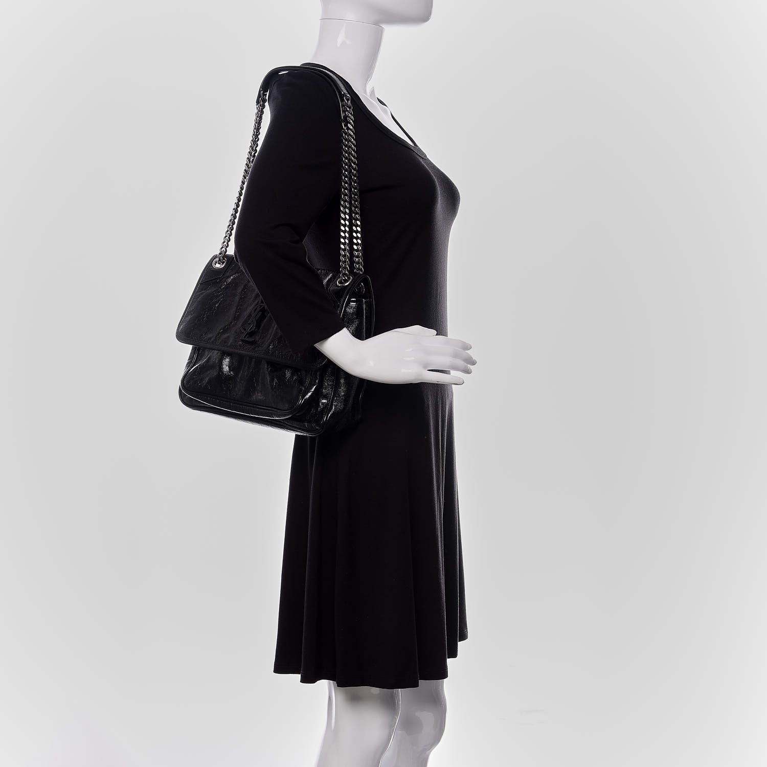 Saint Laurent Crinkled Calfskin Matelasse Monogram Medium Niki Chain Satchel Black 2 of 10