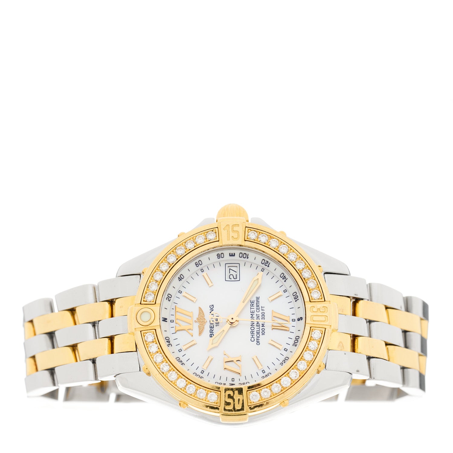 Breitling Stainless Steel 18K Yellow Gold Diamond Mother of Pearl 31mm Quartz Watch D67365 2 of 4