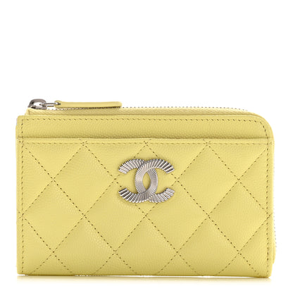 Chanel Caviar Quilted CC Zip Around Card Holder Yellow 1 of 8