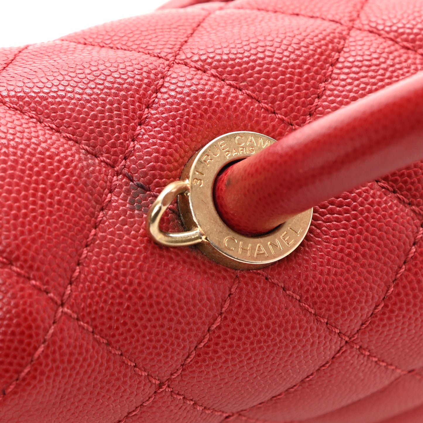 Caviar Quilted Small Coco Handle Flap Red