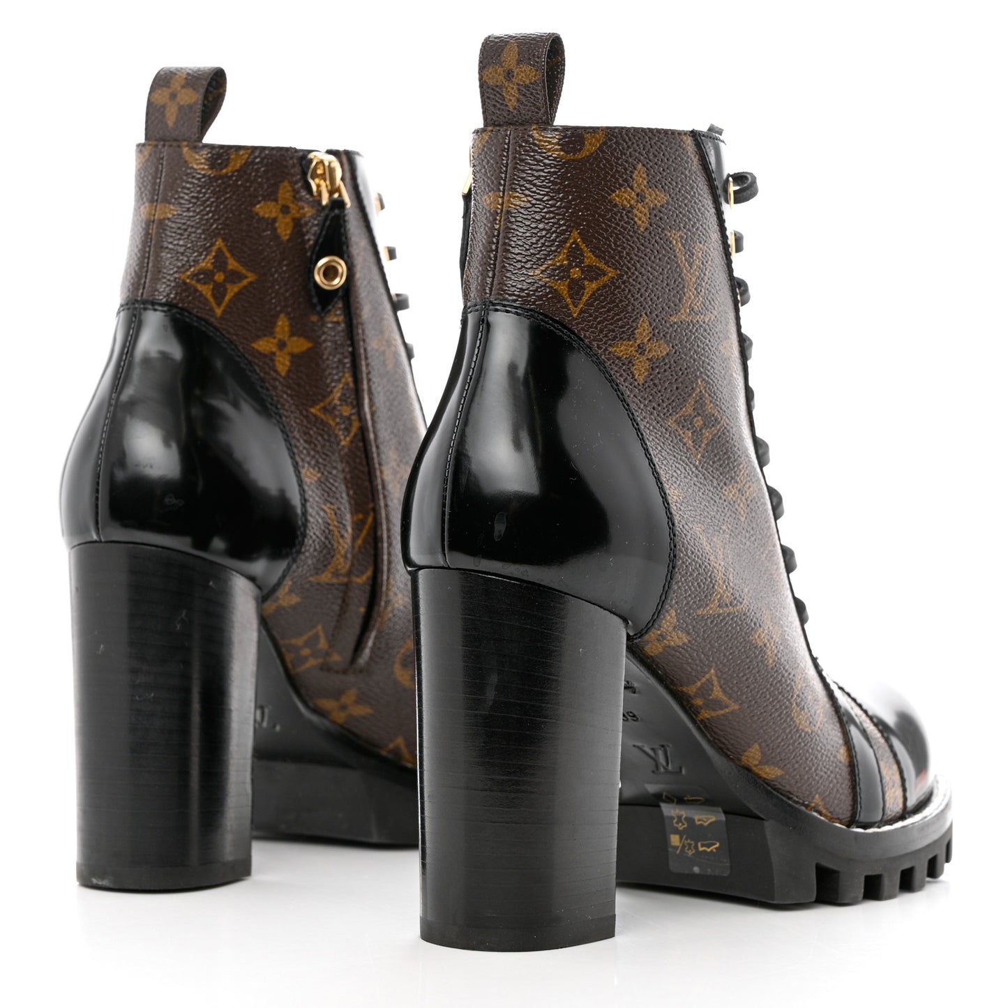 Patent Calfskin Monogram Star Trail Ankle Boots 38 Black