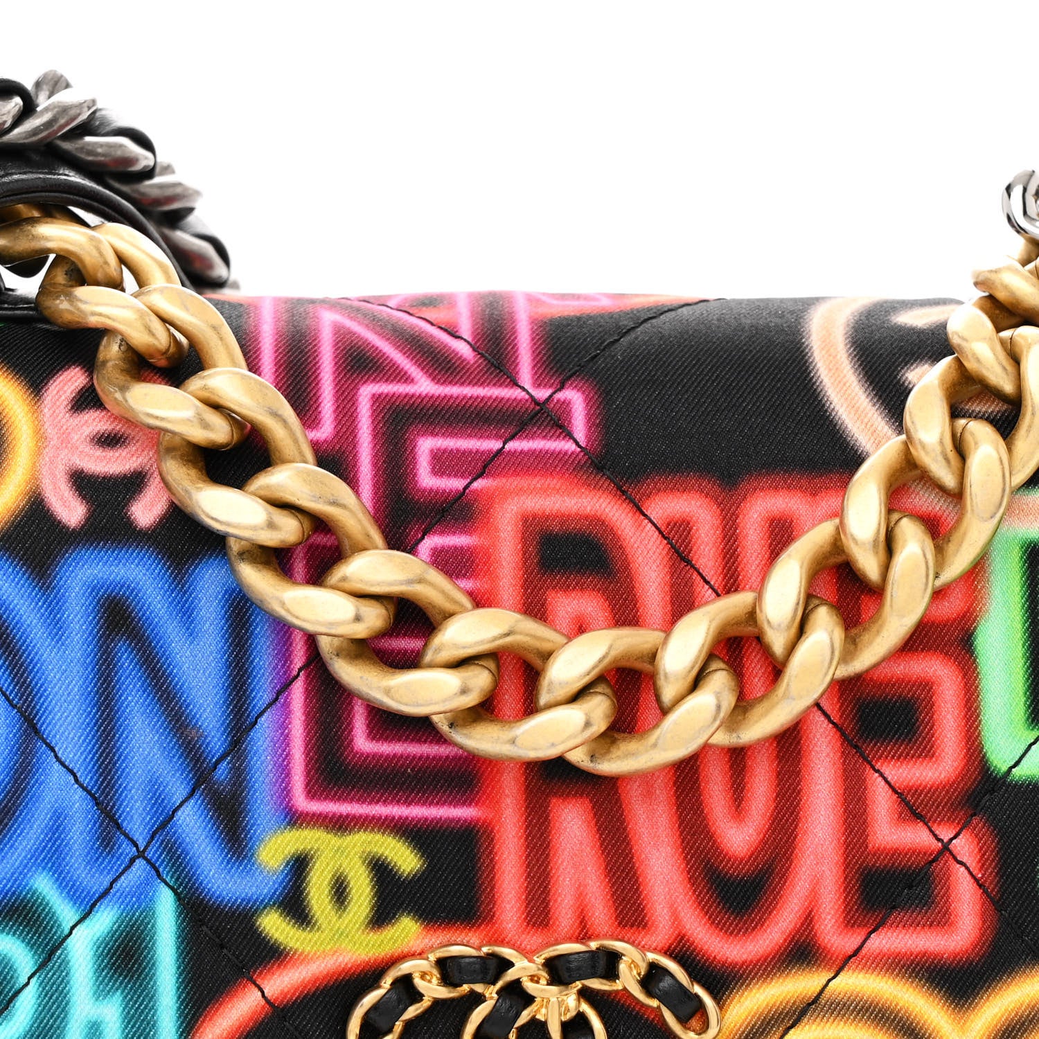 Chanel Fabric Printed Chanel 19 Wallet On Chain WOC Black Multicolor 9 of 17