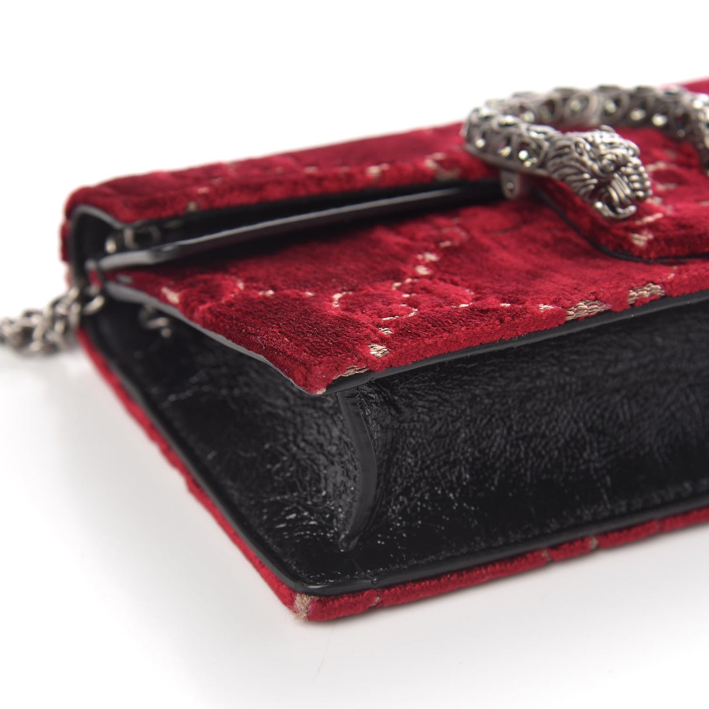 Velvet GG Monogram Super Mini Dionysus Shoulder Bag Red Cipria Black
