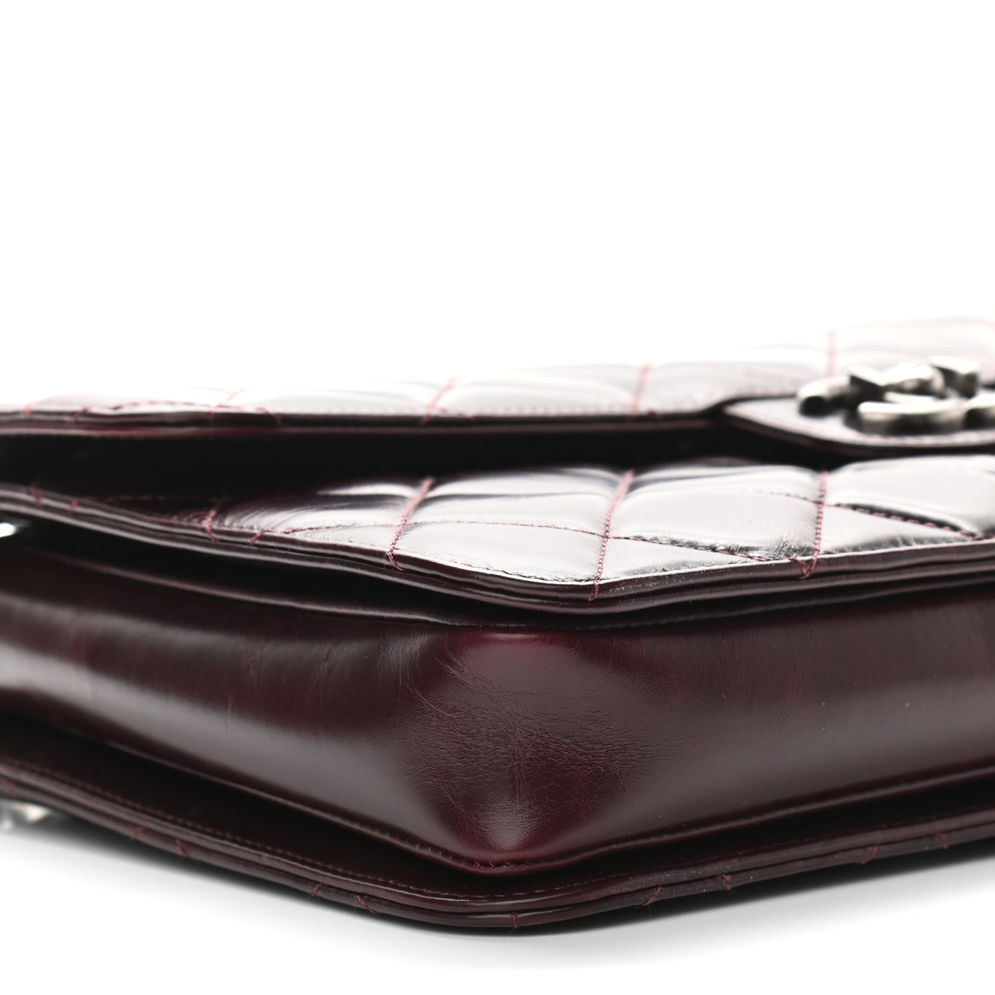 Calfskin Quilted Large Perfect Edge Flap Burgundy