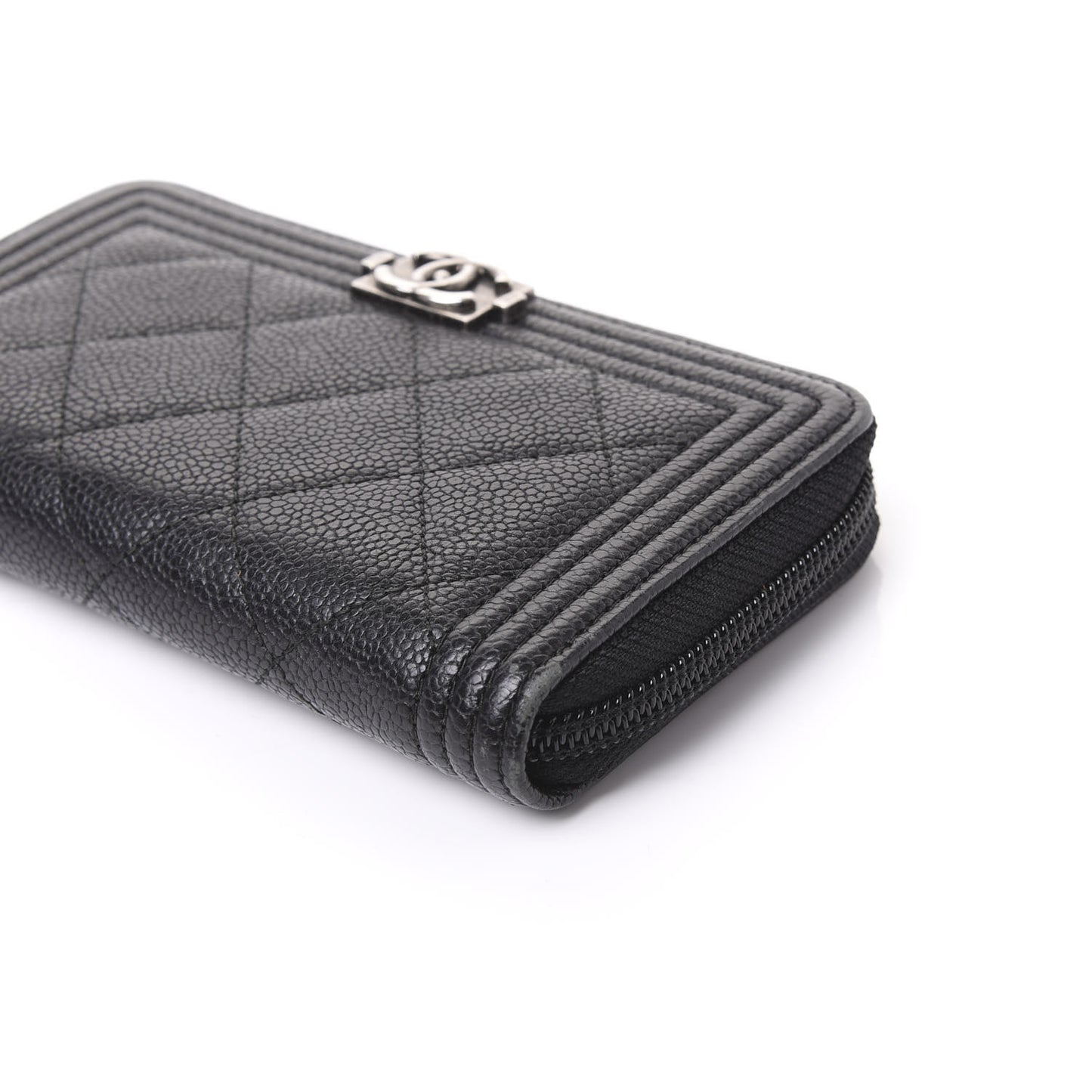 Caviar Quilted Small Boy Zip Around Wallet Black