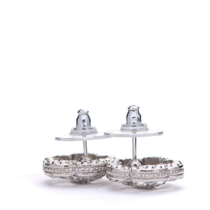 Chanel Crystal Coco Flapper Camellia CC Stud Earrings Silver 2 of 3