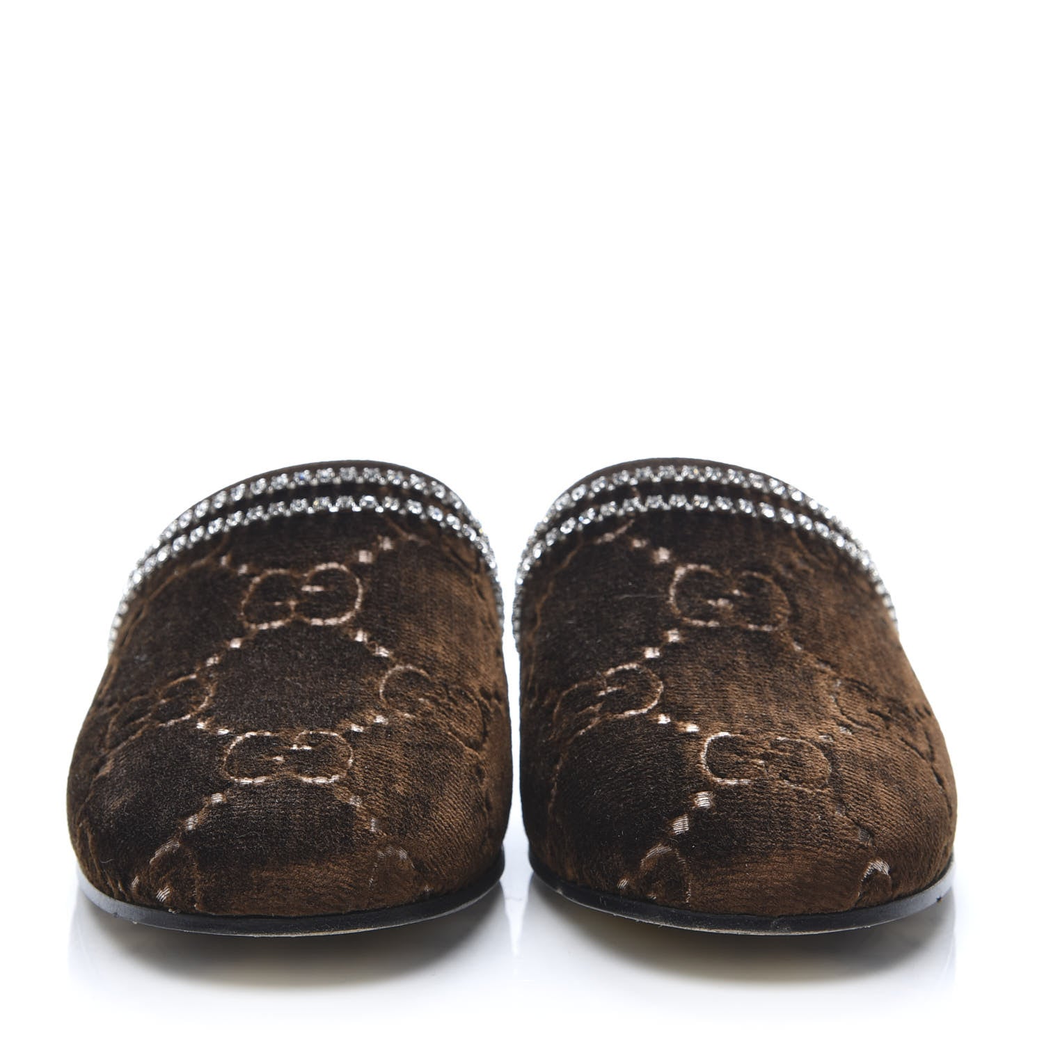 Gucci Velvet GG Monogram Crystal Womens Slippers 36.5 Brown Vintage Cocoa 2 of 8