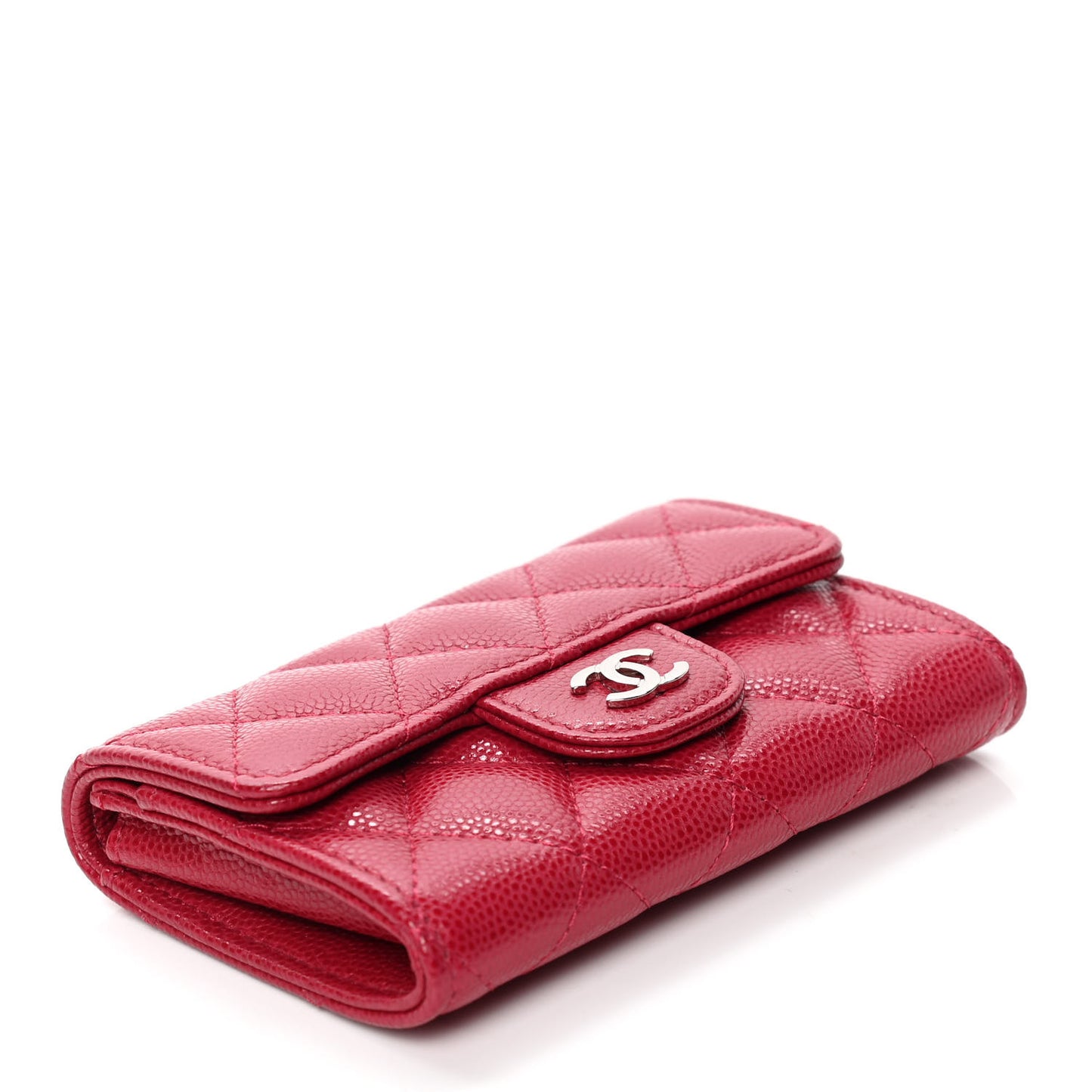 Caviar Quilted Flap Card Holder Dark Pink