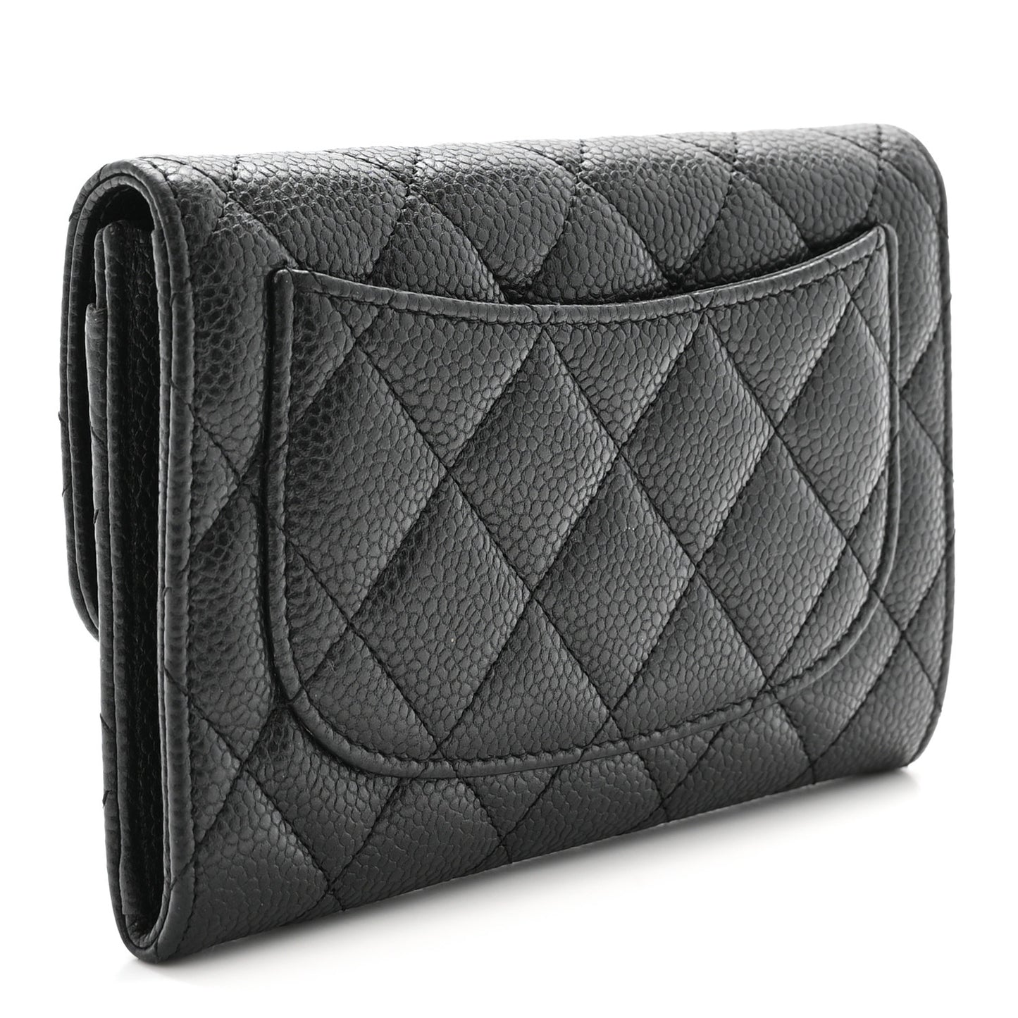 Caviar Quilted Small Flap Wallet Black
