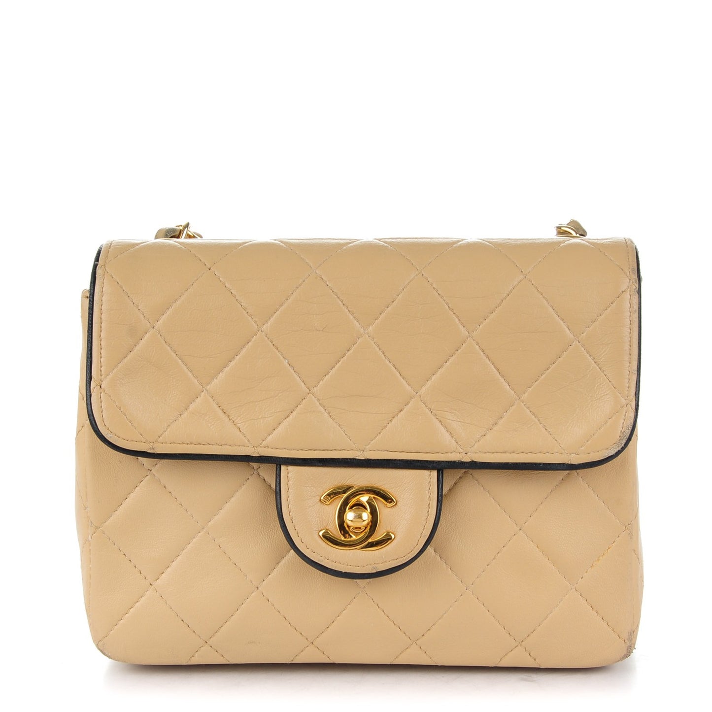 Lambskin Quilted Mini Square Flap Beige