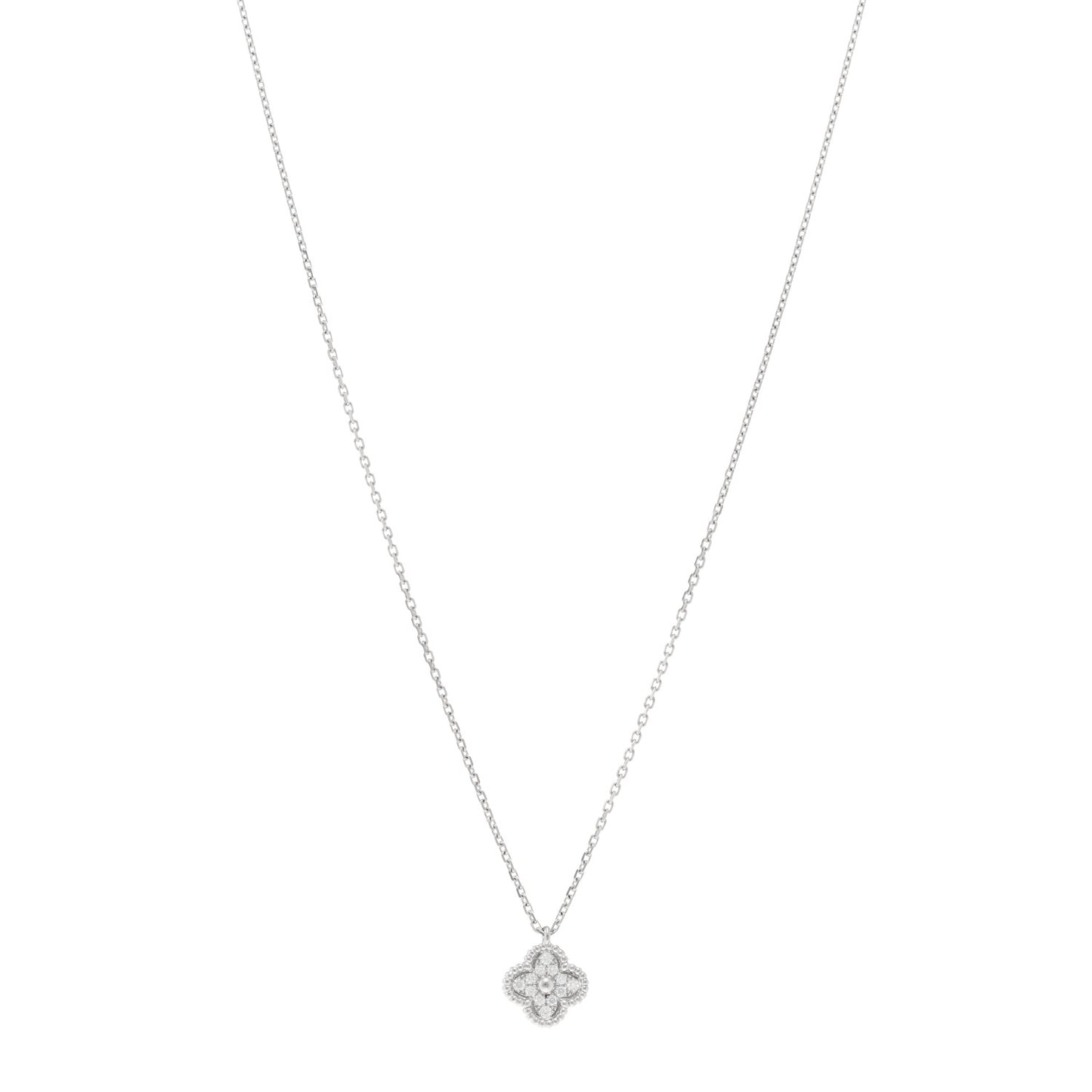 18K White Gold Diamond Sweet Alhambra Pendant Necklace