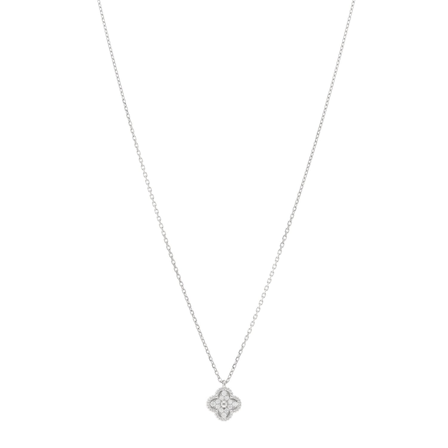 Van Cleef & Arpels 18K White Gold Diamond Sweet Alhambra Pendant Necklace 1 of 4