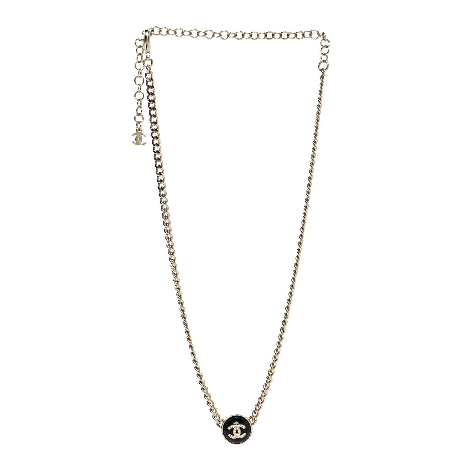 Chanel Crystal Resin CC Chain Link Short Necklace Black Gold 3 of 5