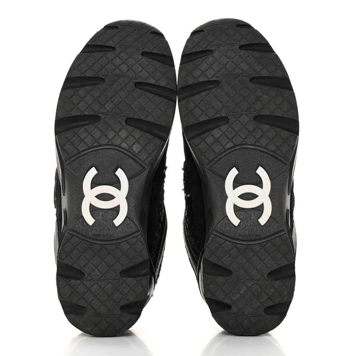 Chanel Tweed Suede Goatskin CC Sneakers 39 Black White 5 of 22