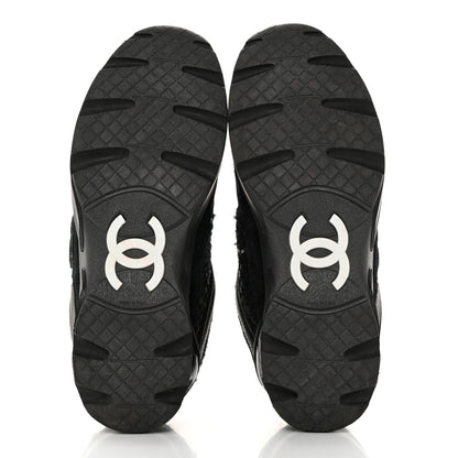 Chanel Tweed Suede Goatskin CC Sneakers 39 Black White 5 of 22