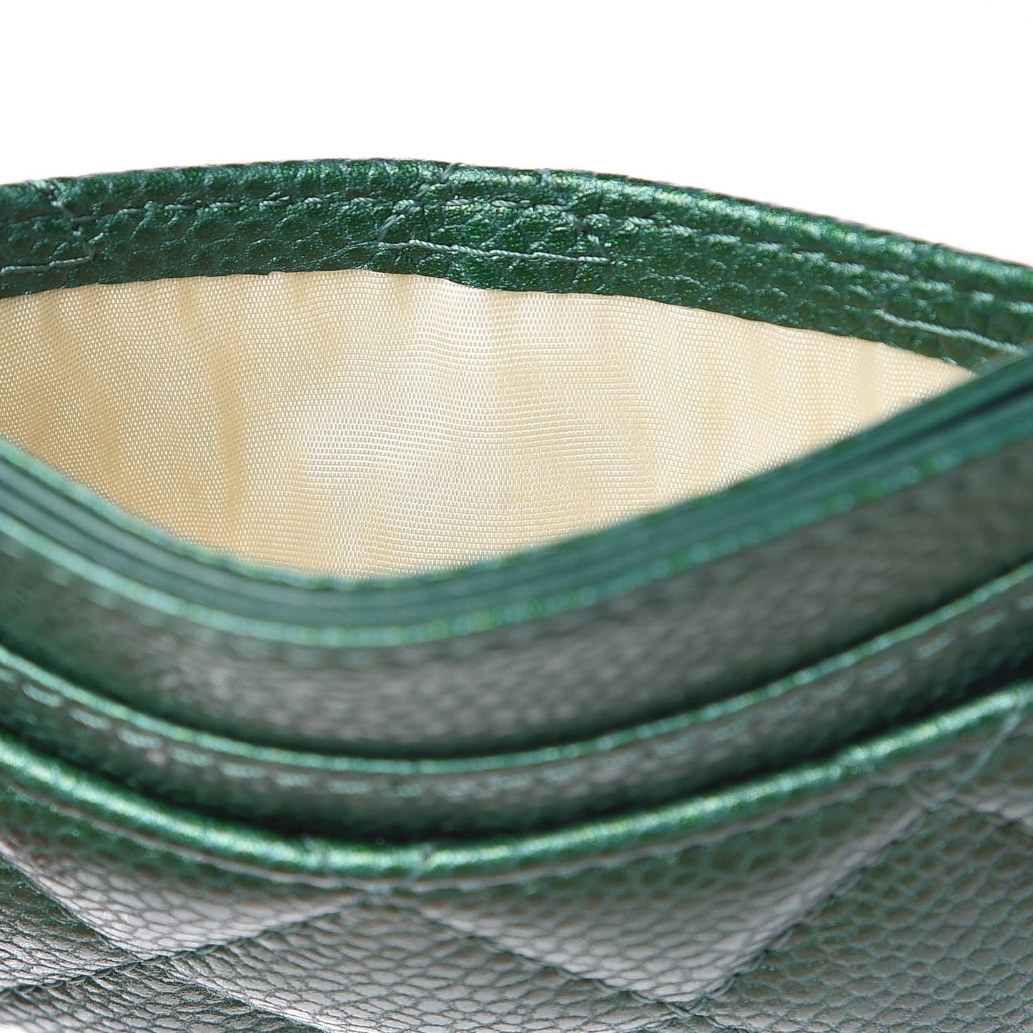 Metallic Caviar Quilted Card Holder Green
