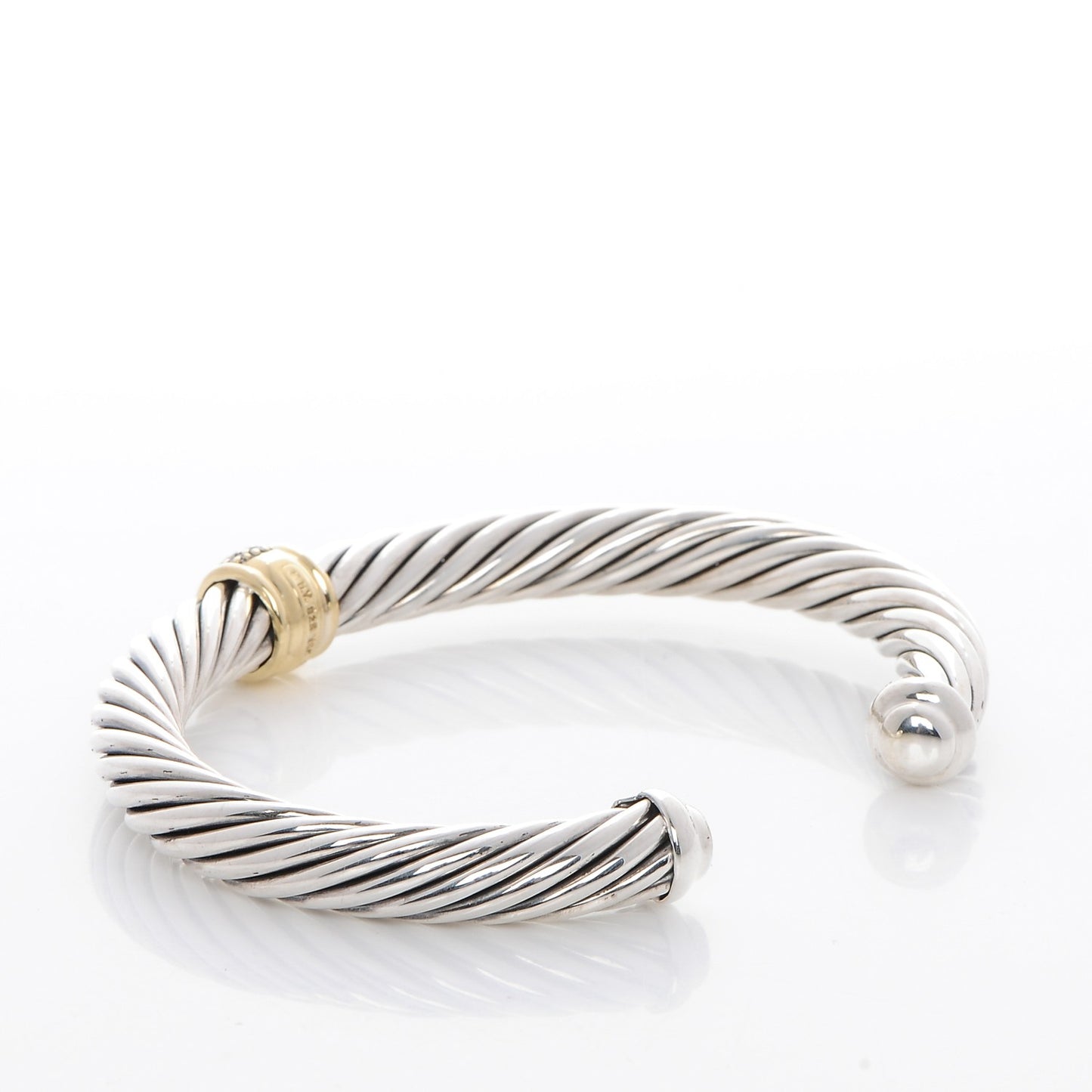 Sterling Silver 18K Yellow Gold Diamond 7mm Cable Classics Bracelet