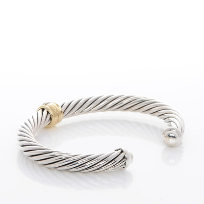 David Yurman Sterling Silver 18K Yellow Gold Diamond 7mm Cable Classics Bracelet 3 of 4