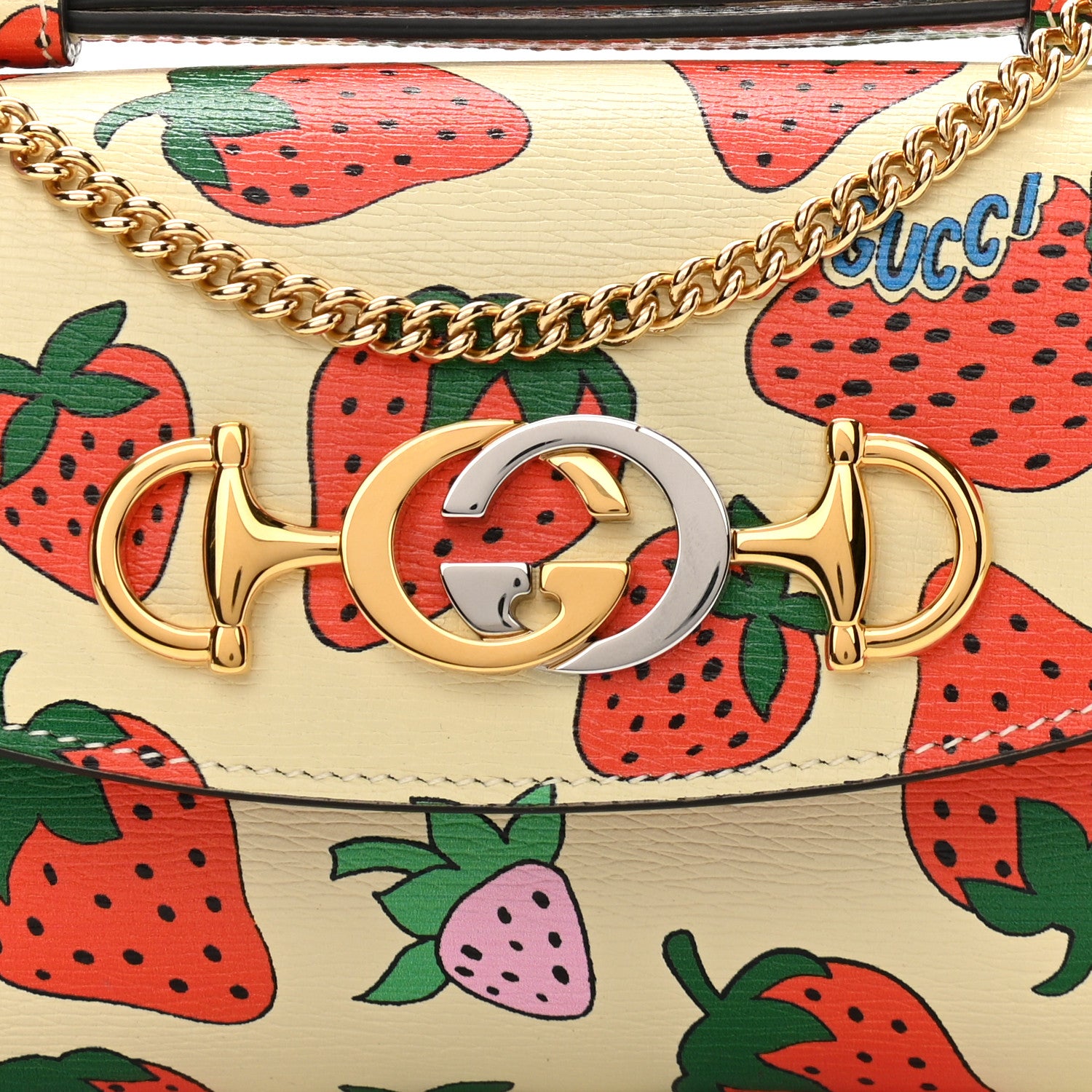 Gucci Calfskin Strawberry Print Mini Zumi Shoulder Bag Ivory Red 9 of 11
