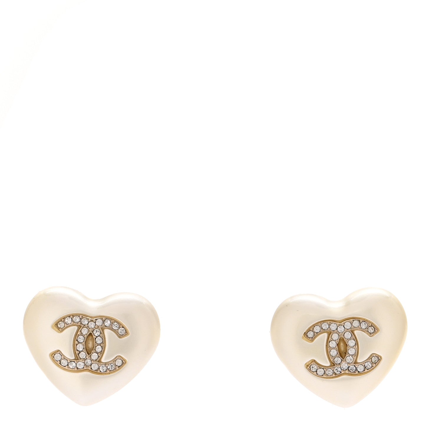 Chanel Pearl Crystal CC Heart Earrings Gold 1 of 5