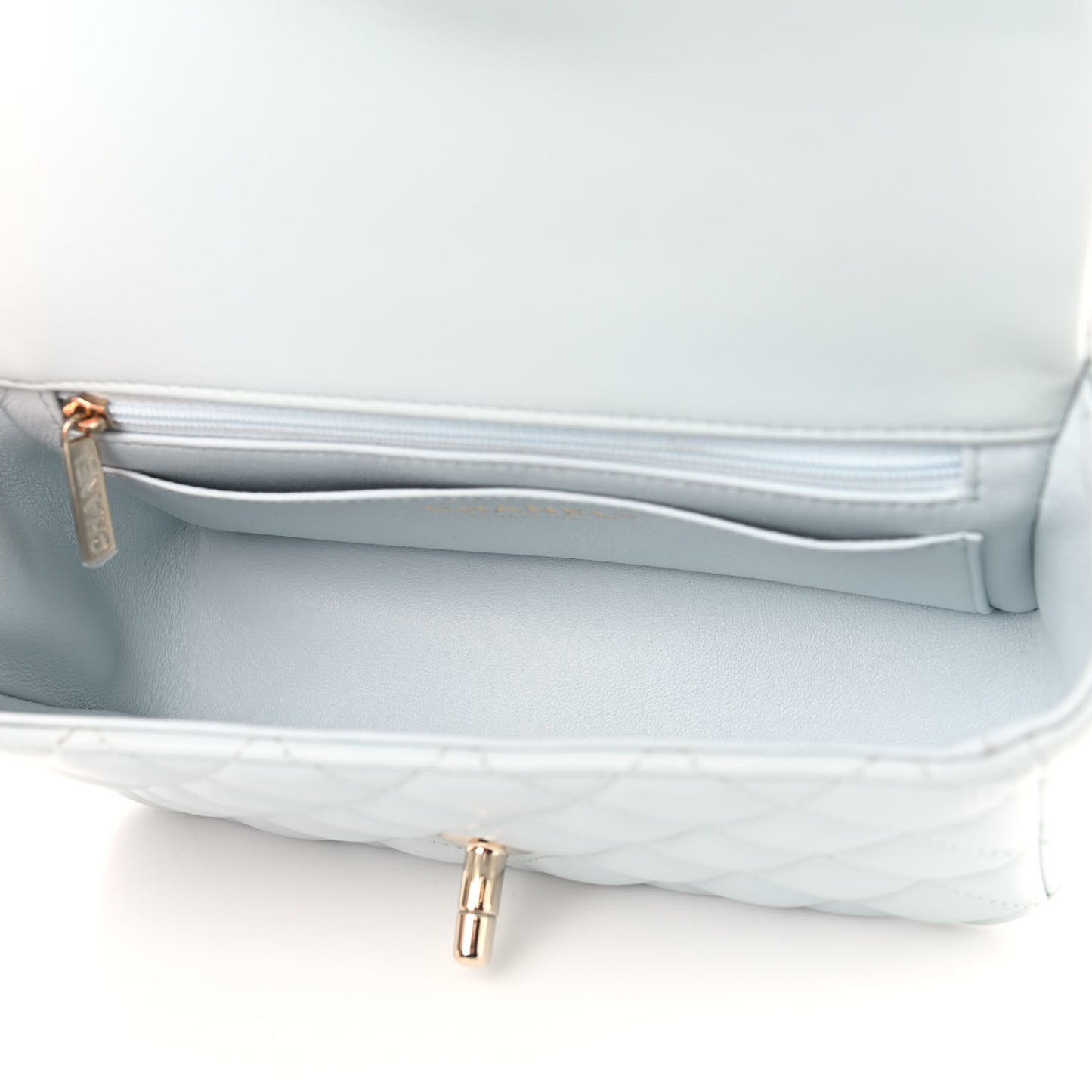 Lambskin Quilted Mini Top Handle Rectangular Flap Light Blue