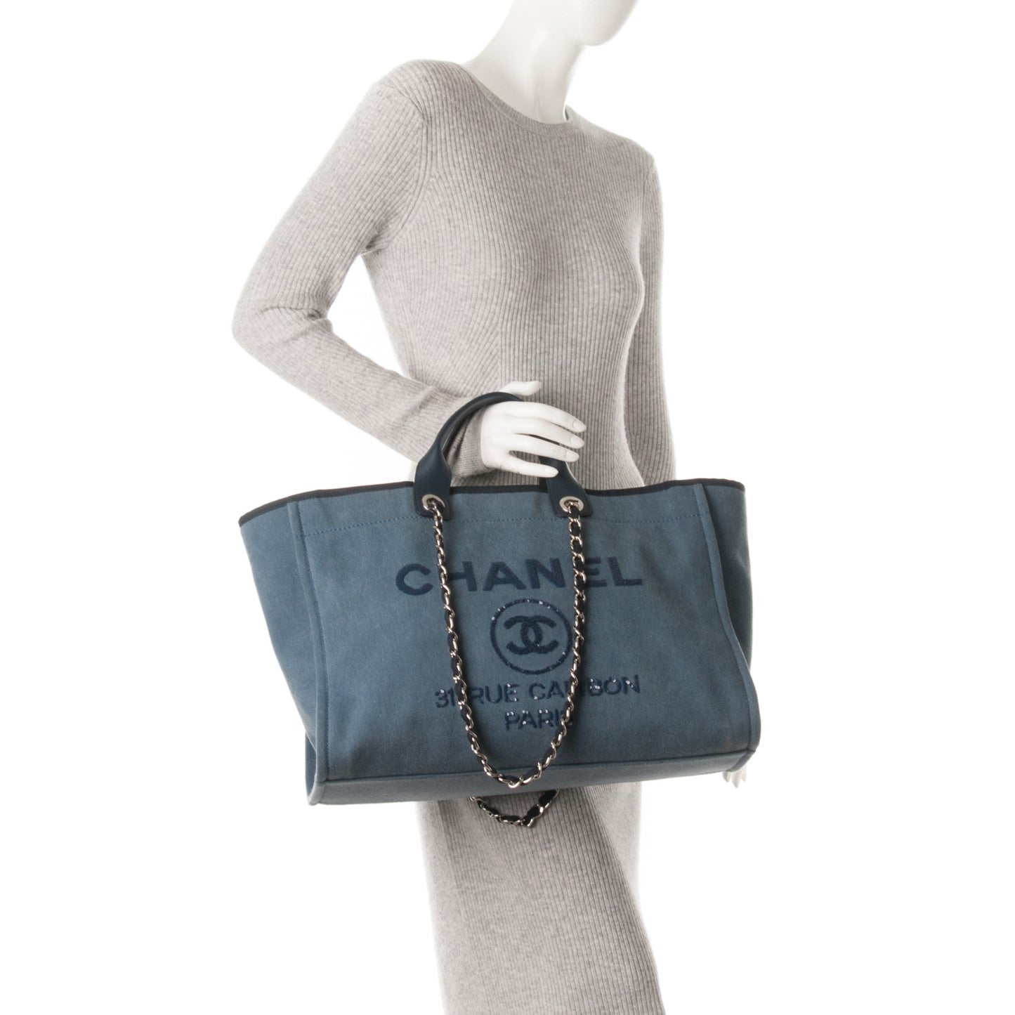 Canvas Sequin Large Deauville Tote Navy