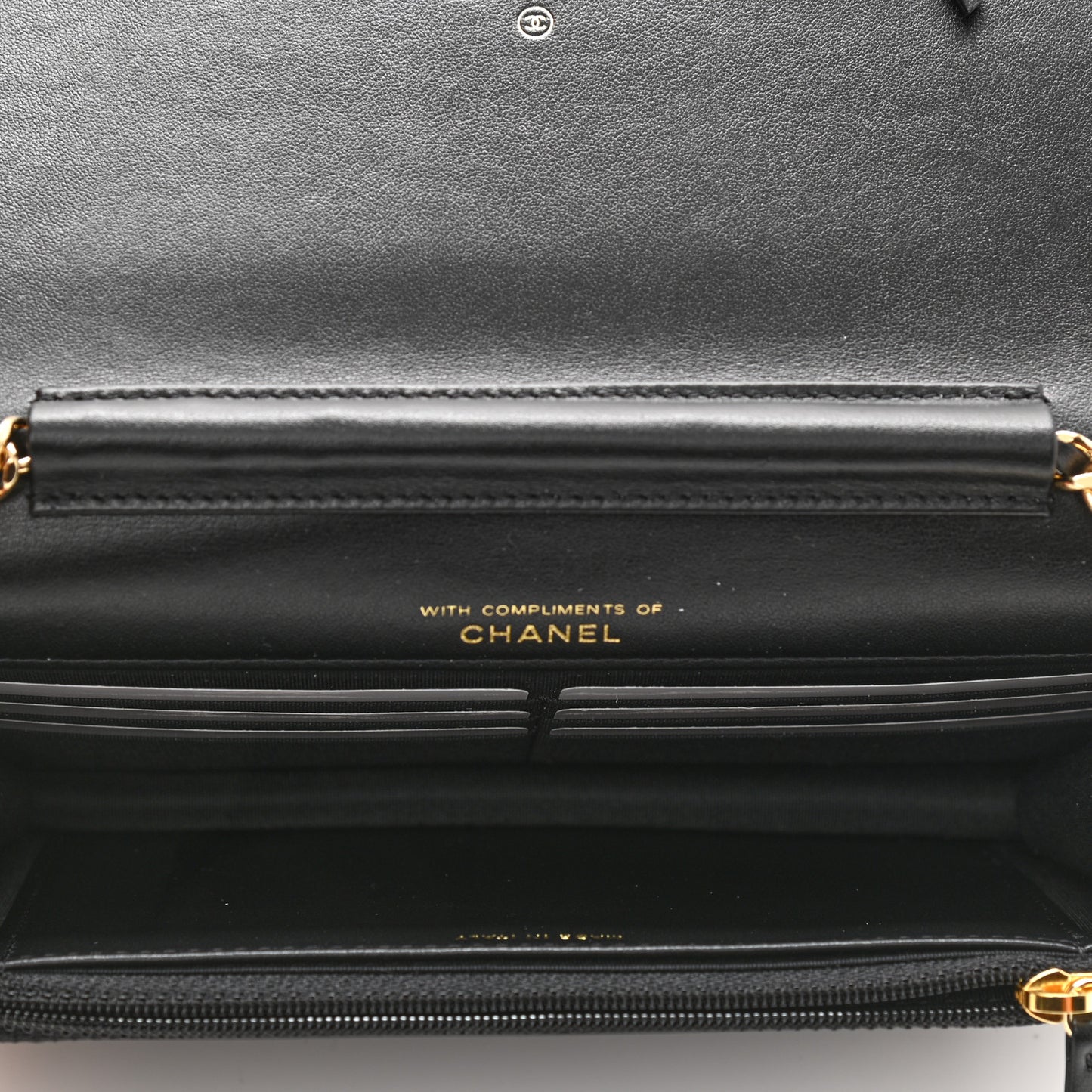Lambskin Double Stitch Quilted Wallet On Chain WOC Black