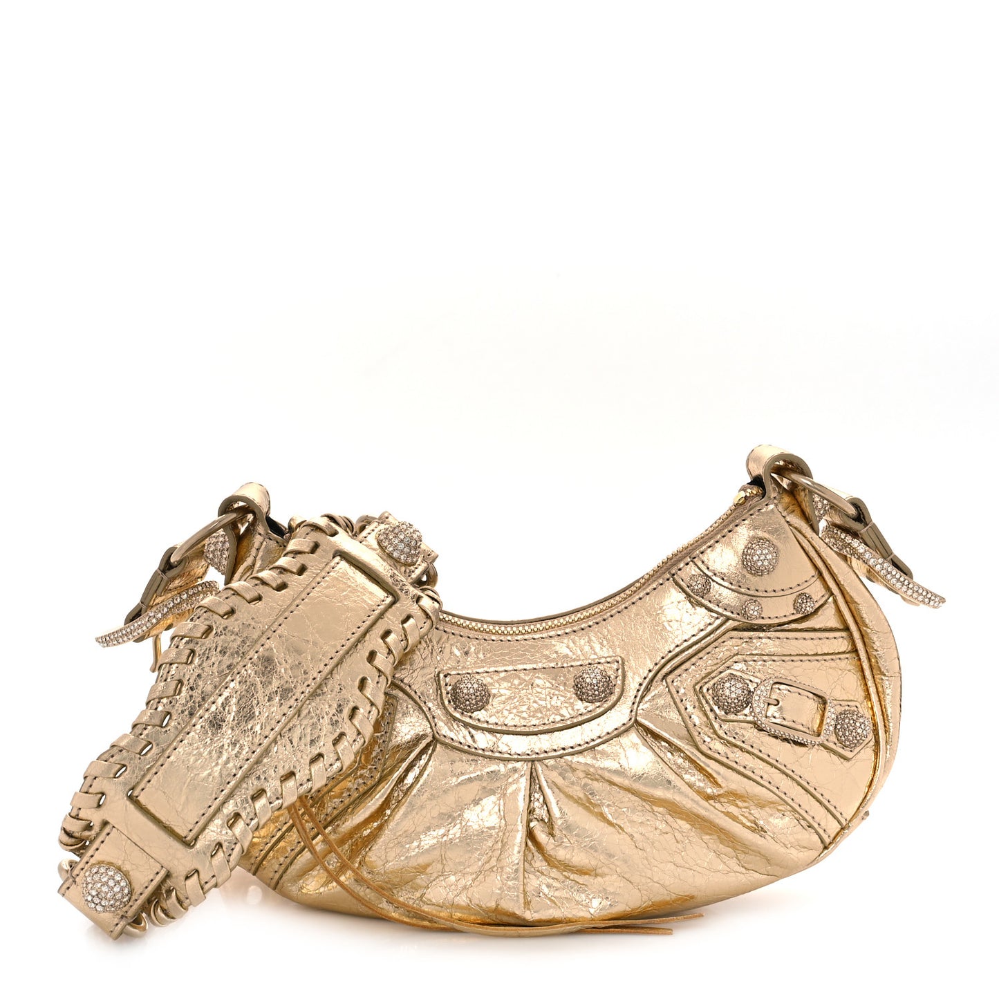 Metallic Agneau Arena Crystal Le Cagole Shoulder Bag XS Light Gold