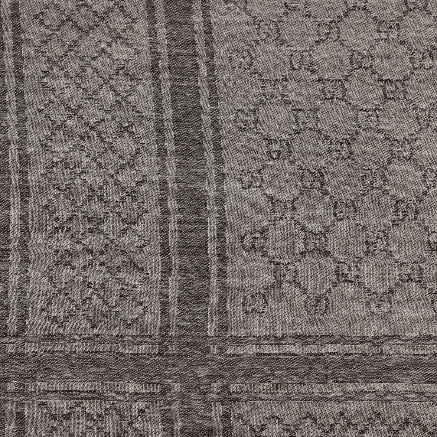 Wool Silk GG Monogram Diamante Plaid Surviee Shawl Beige Dark Brown