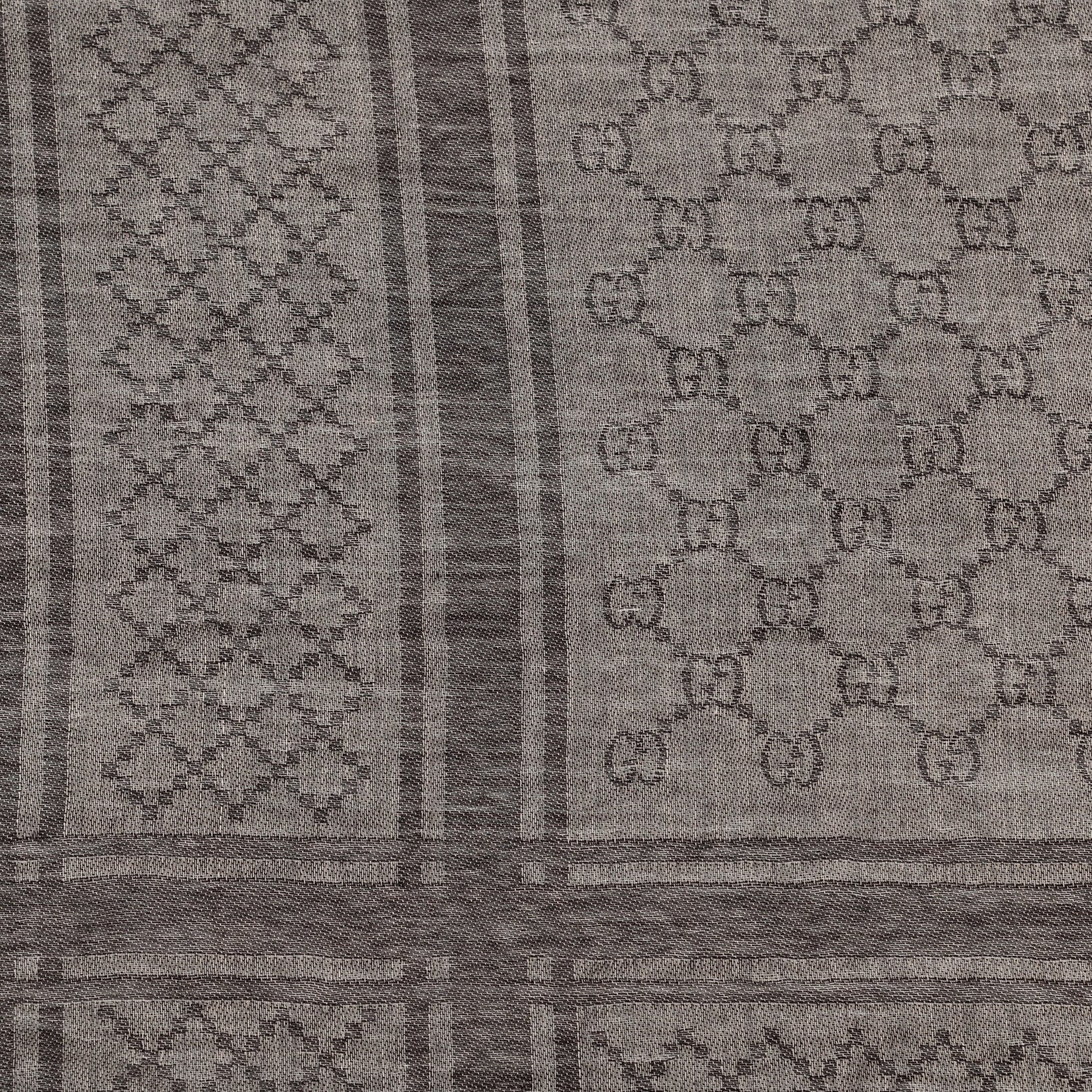 Gucci Wool Silk GG Monogram Diamante Plaid Surviee Shawl Beige Dark Brown 3 of 5