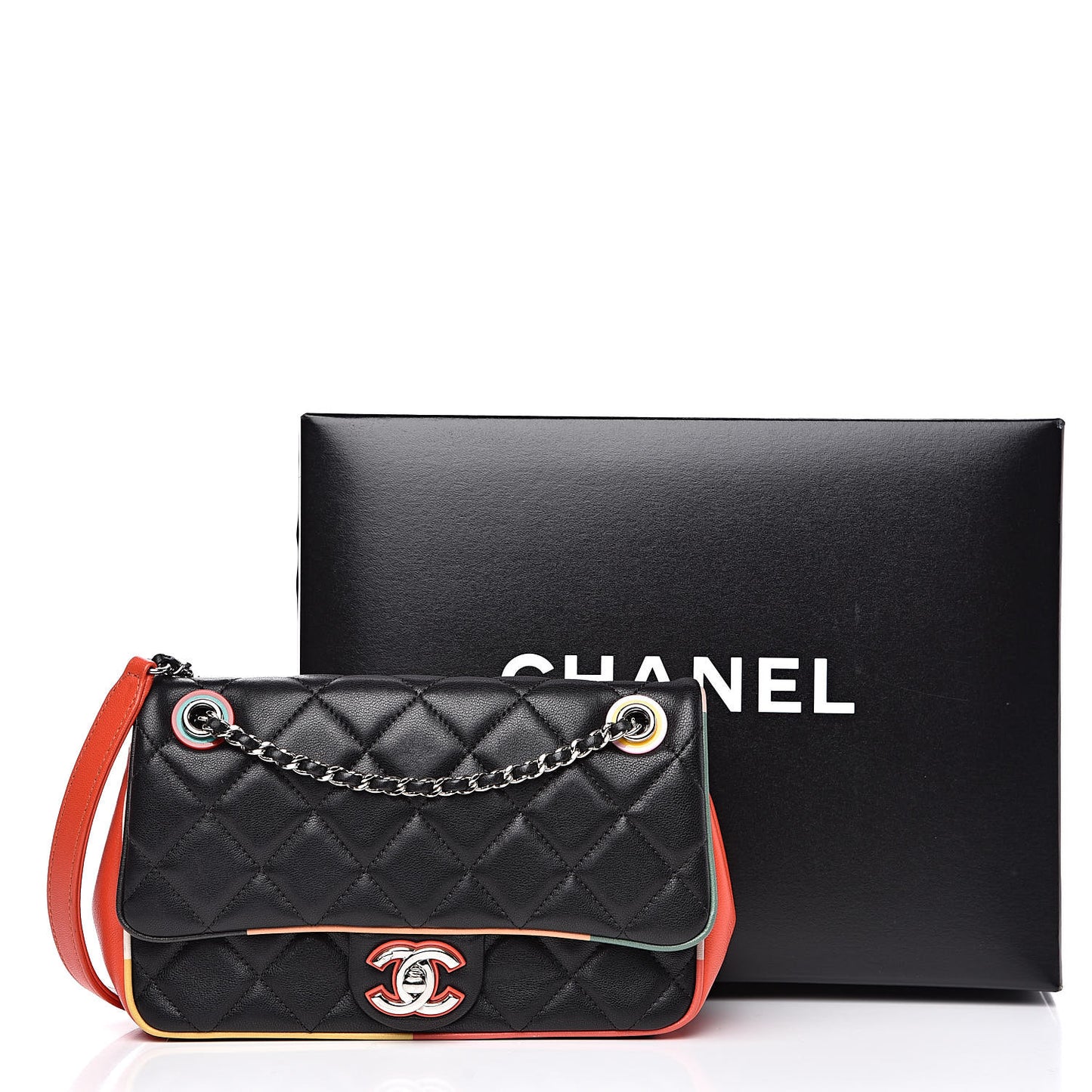 Lambskin Plexiglass Quilted Small Cuba Color Flap Black Multicolor