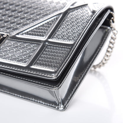 Christian Dior Metallic Patent Micro-Cannage Diorama Wallet on Chain Pouch Silver 9 of 11