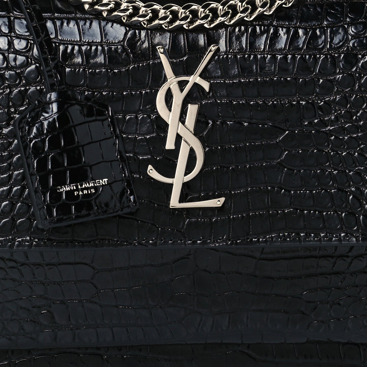 Calfskin Crocodile Embossed Medium Monogram Sunset Black