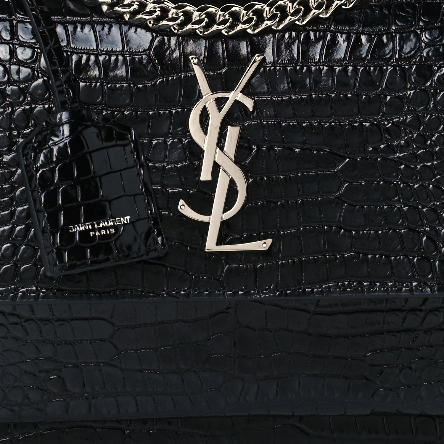 Saint Laurent Calfskin Crocodile Embossed Medium Monogram Sunset Black 10 of 13