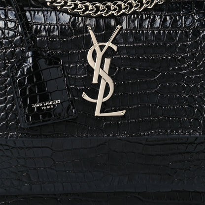 Saint Laurent Calfskin Crocodile Embossed Medium Monogram Sunset Black 10 of 13
