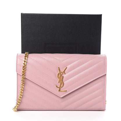 Saint Laurent Grain De Poudre Matelasse Chevron Monogram Chain Wallet Pale Pink 11 of 11