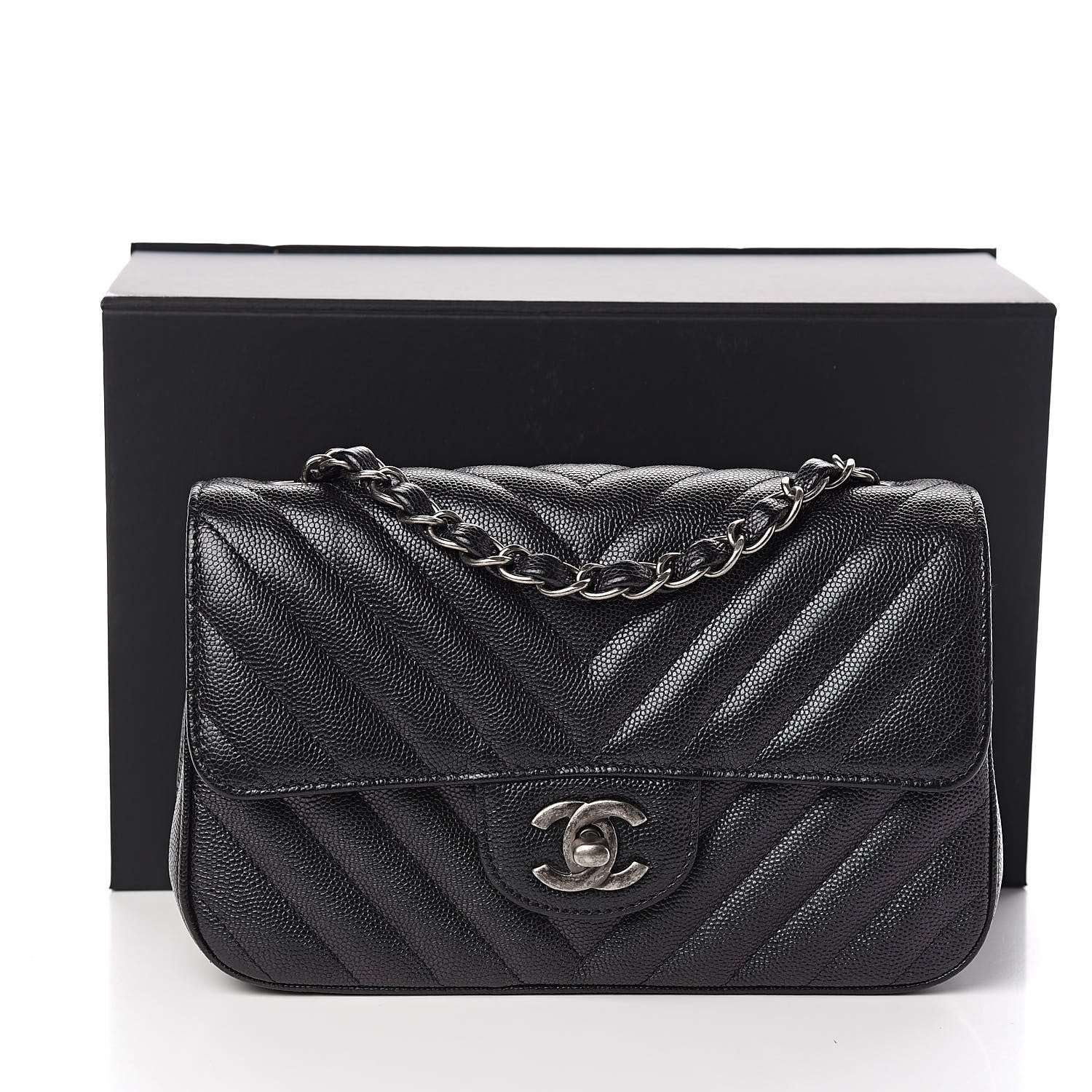 Chanel Iridescent Caviar Chevron Quilted Mini Rectangular Flap Black 12 of 12