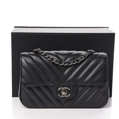 Chanel Iridescent Caviar Chevron Quilted Mini Rectangular Flap Black 12 of 12