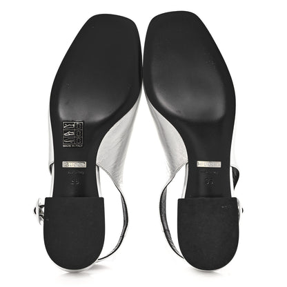 Gucci Metallic Nappa Horsebit Slingback Pumps 35 Argento 5 of 8