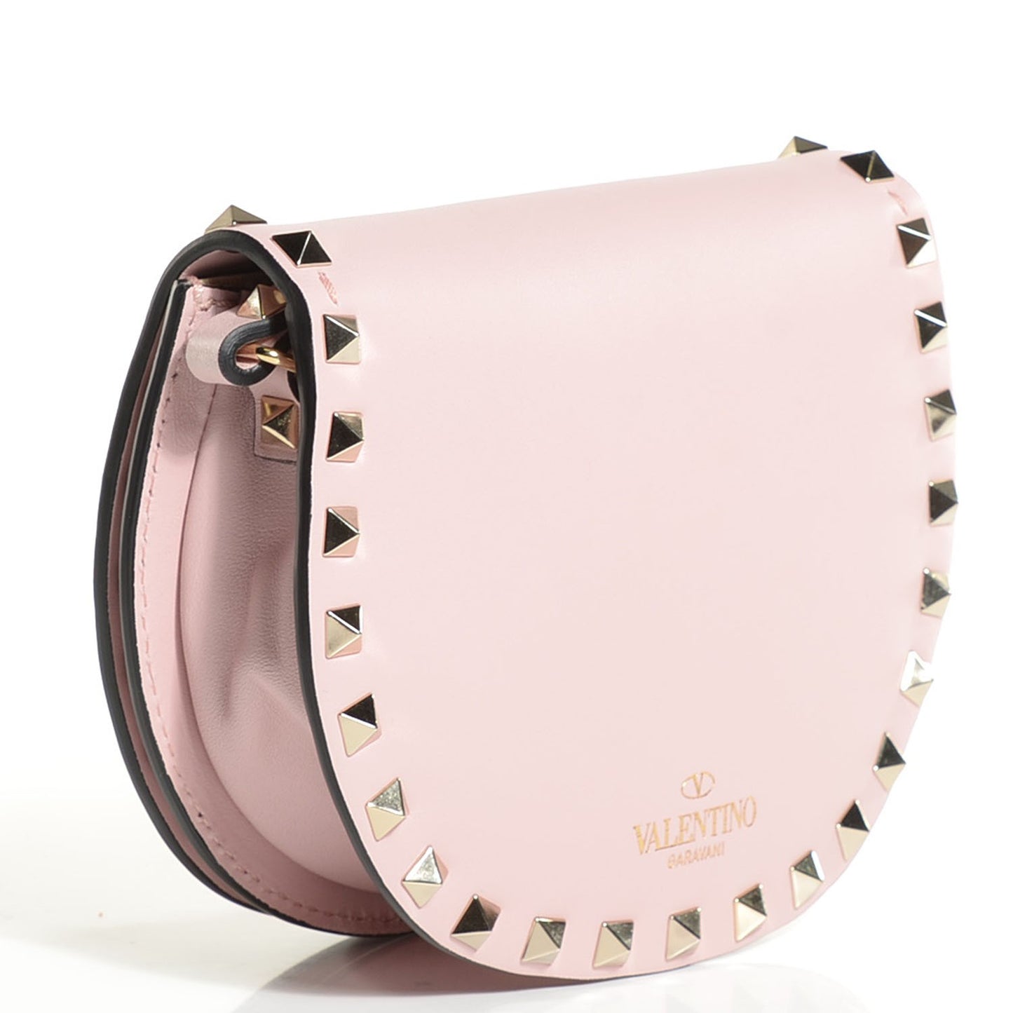 Vitello Rockstud Halfmoon Saddle Bag Water Rose