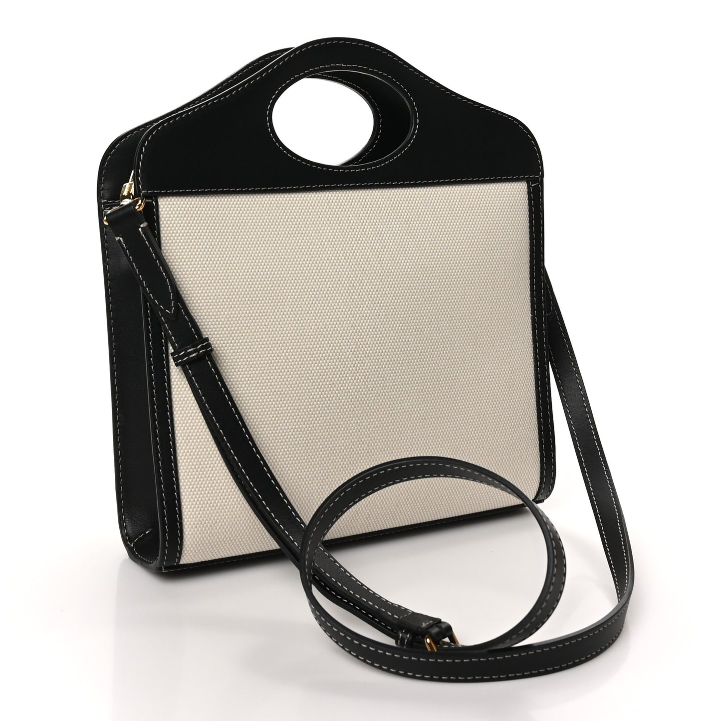 Canvas Smooth Calfskin Two Tone Mini Pocket Bag White Black