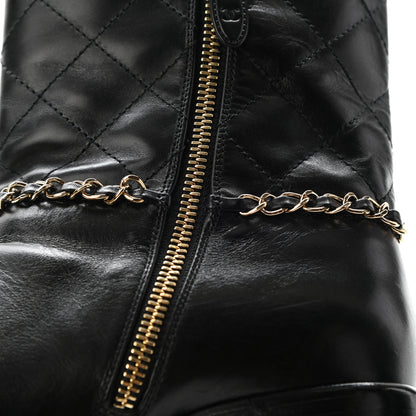 Chanel Crumpled Calfskin Chain CC Cap Toe Short Boots 38.5 Black 13 of 15