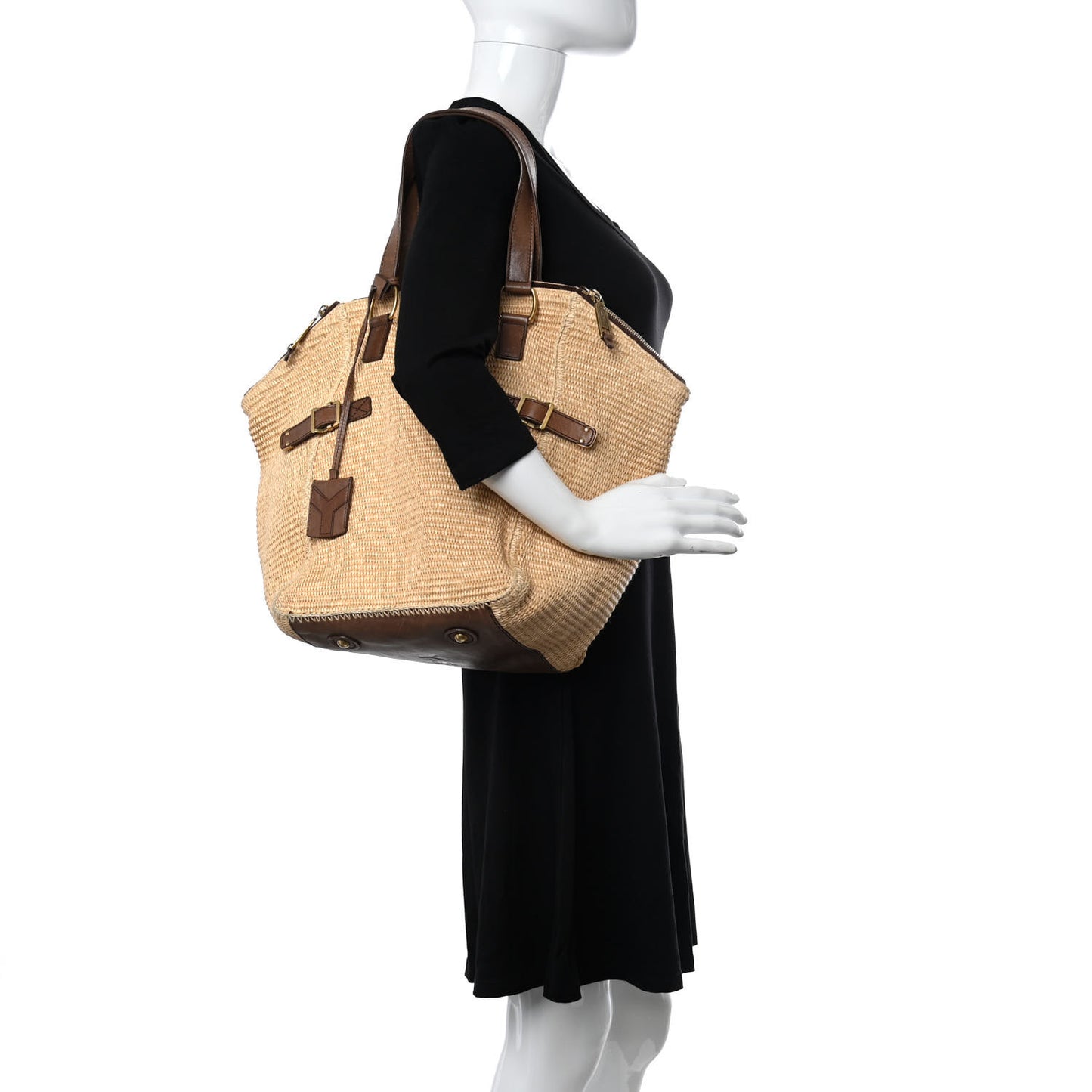 Straw Raffia Medium Downtown Tote Beige