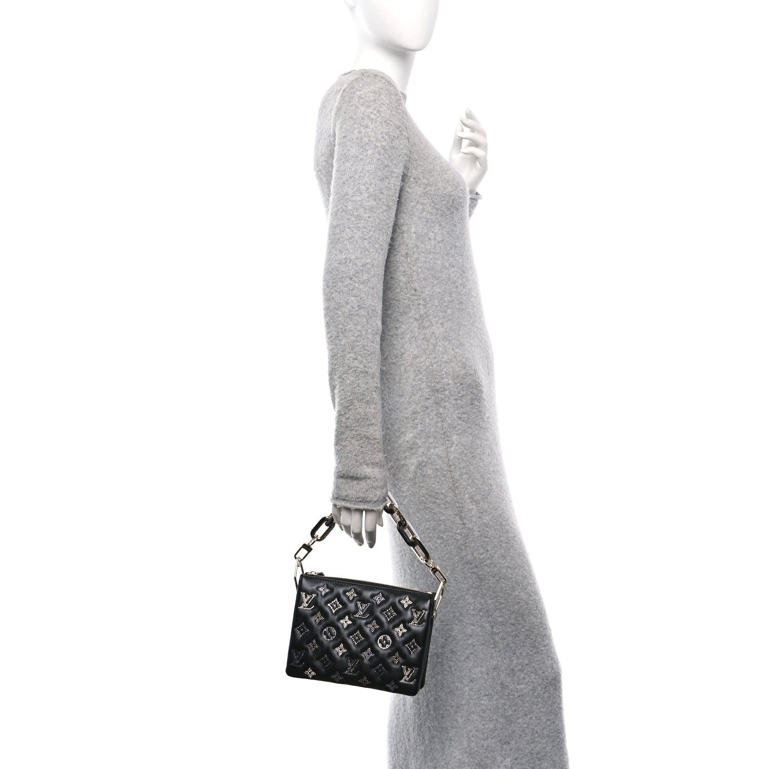 Louis Vuitton Lambskin Crystal Embellished Monogram Coussin BB Black 2 of 10