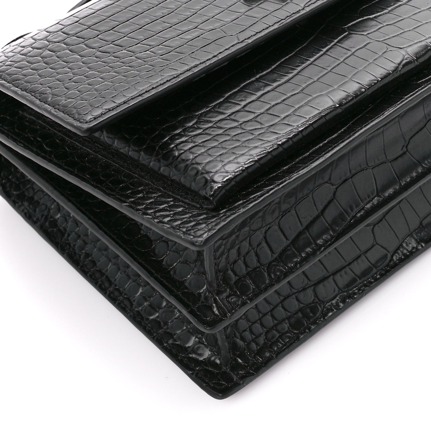 Calfskin Crocodile Embossed Medium Monochrome Monogram Sunset Black