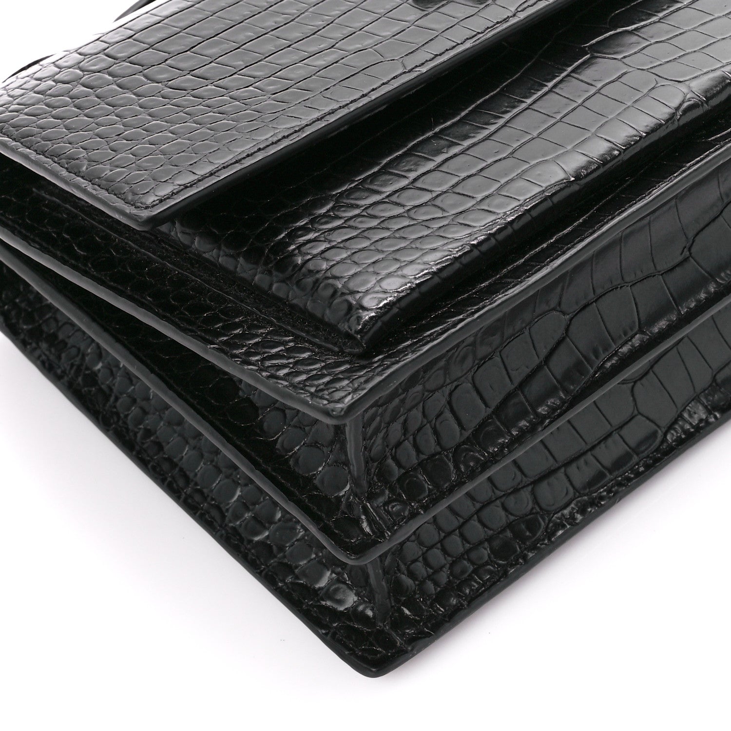 Saint Laurent Calfskin Crocodile Embossed Medium Monochrome Monogram Sunset Black 11 of 12