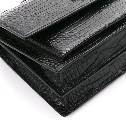 Saint Laurent Calfskin Crocodile Embossed Medium Monochrome Monogram Sunset Black 11 of 12