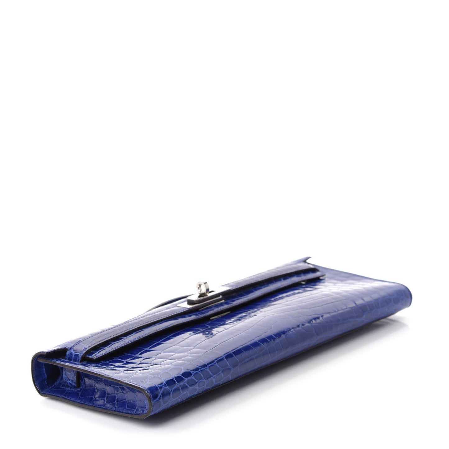 Shiny Niloticus Crocodile Kelly Cut Pochette Bleu Electrique