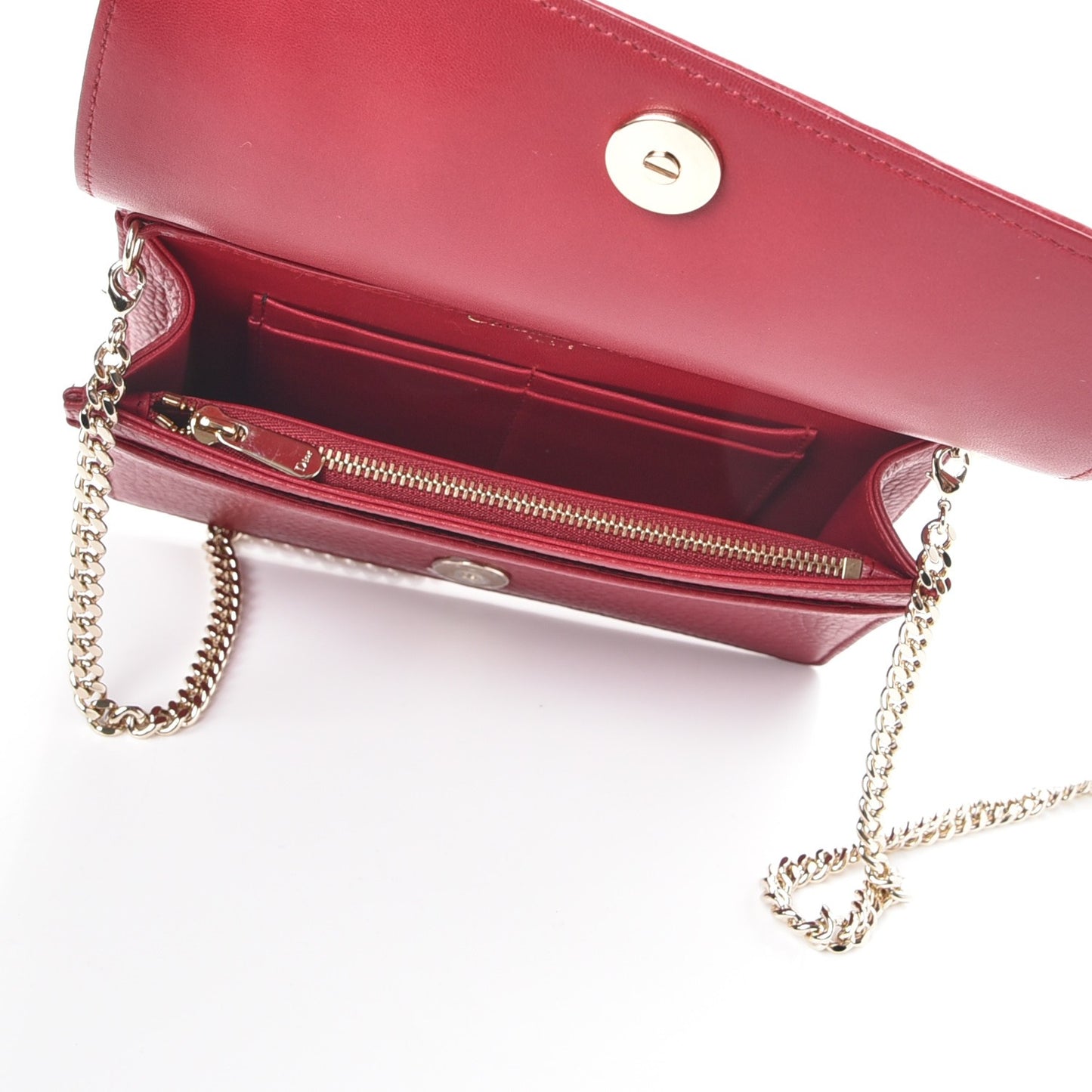 Grained Calfskin Diorama Wallet on Chain Pouch Burgundy